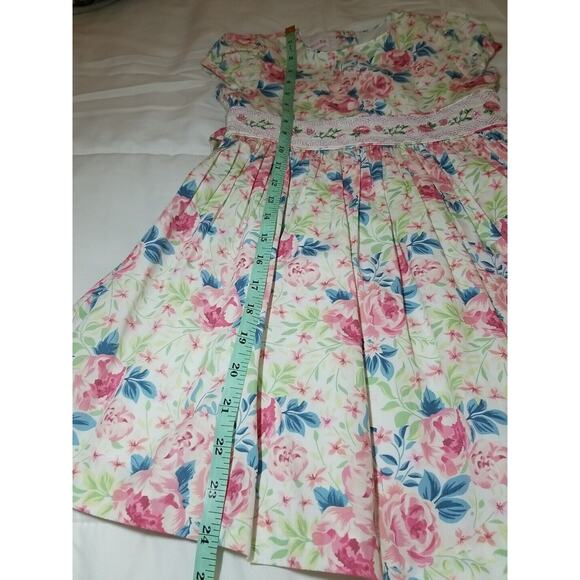 Bonnie Jean Girl's Dress Size 5 Pink Blue Embroidered Flowers‎ Smocked Waistband - Picture 4 of 9